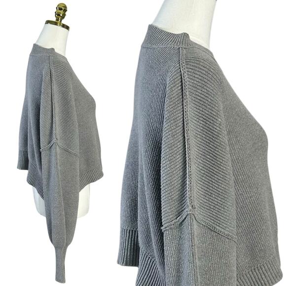 Free People Easy Street Crop Pullover Sweater in Grey Size Large Preppy Fall - Picture 9 of 14